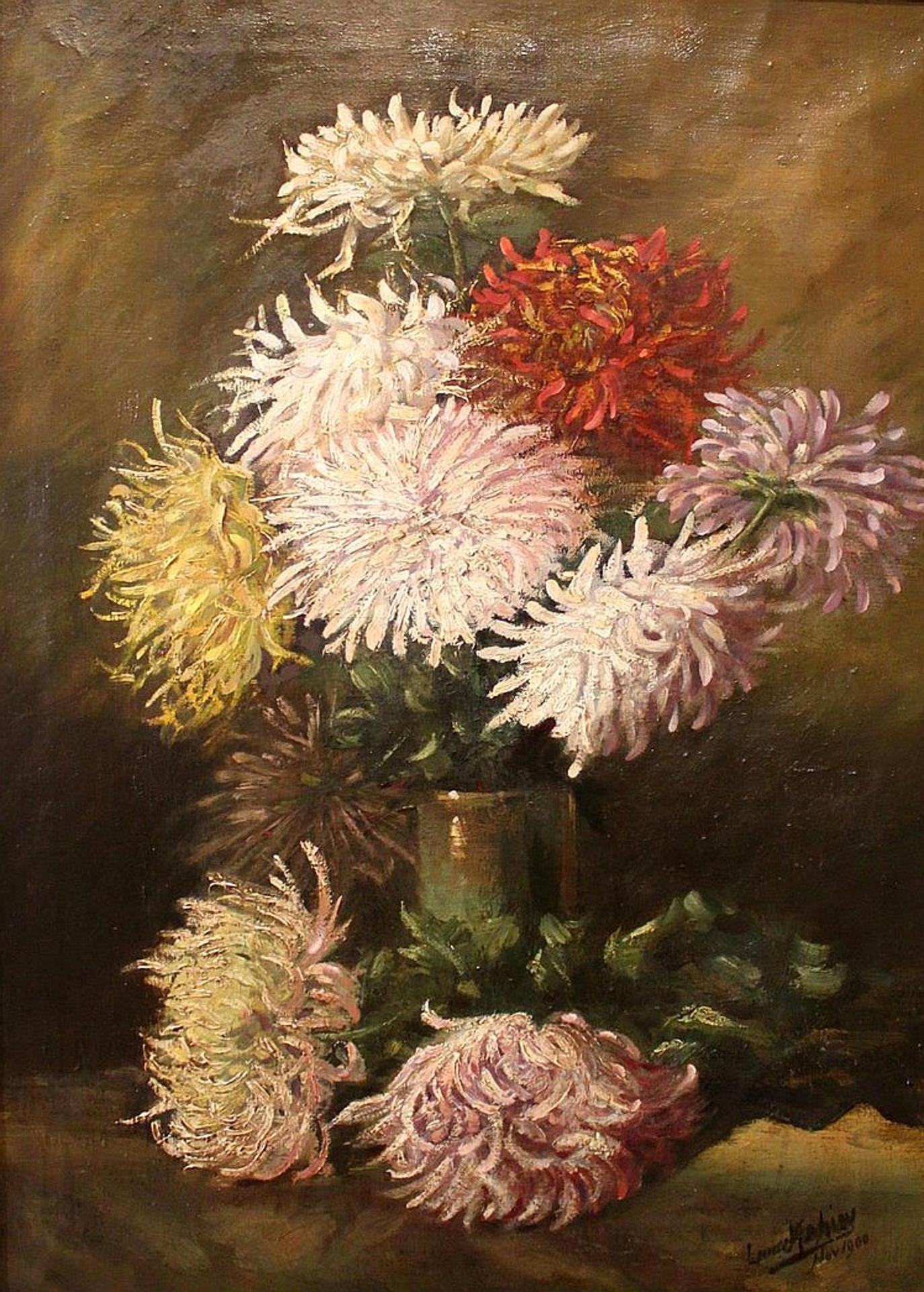 Continental School - Still life of a bouquet of dahlias