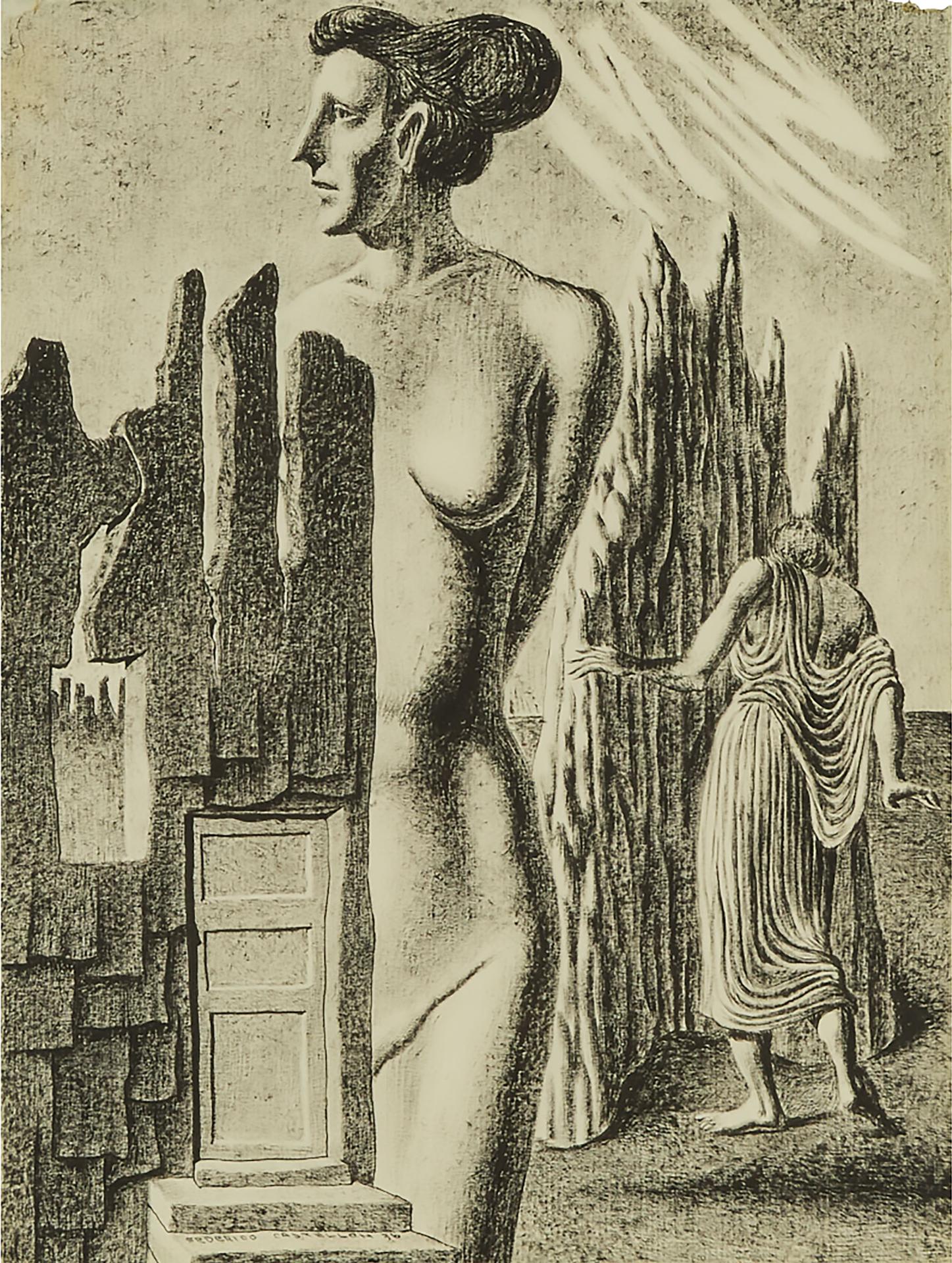 Federico Castellón - Nude With Hair In Bun Standing At A Plinth, 1936