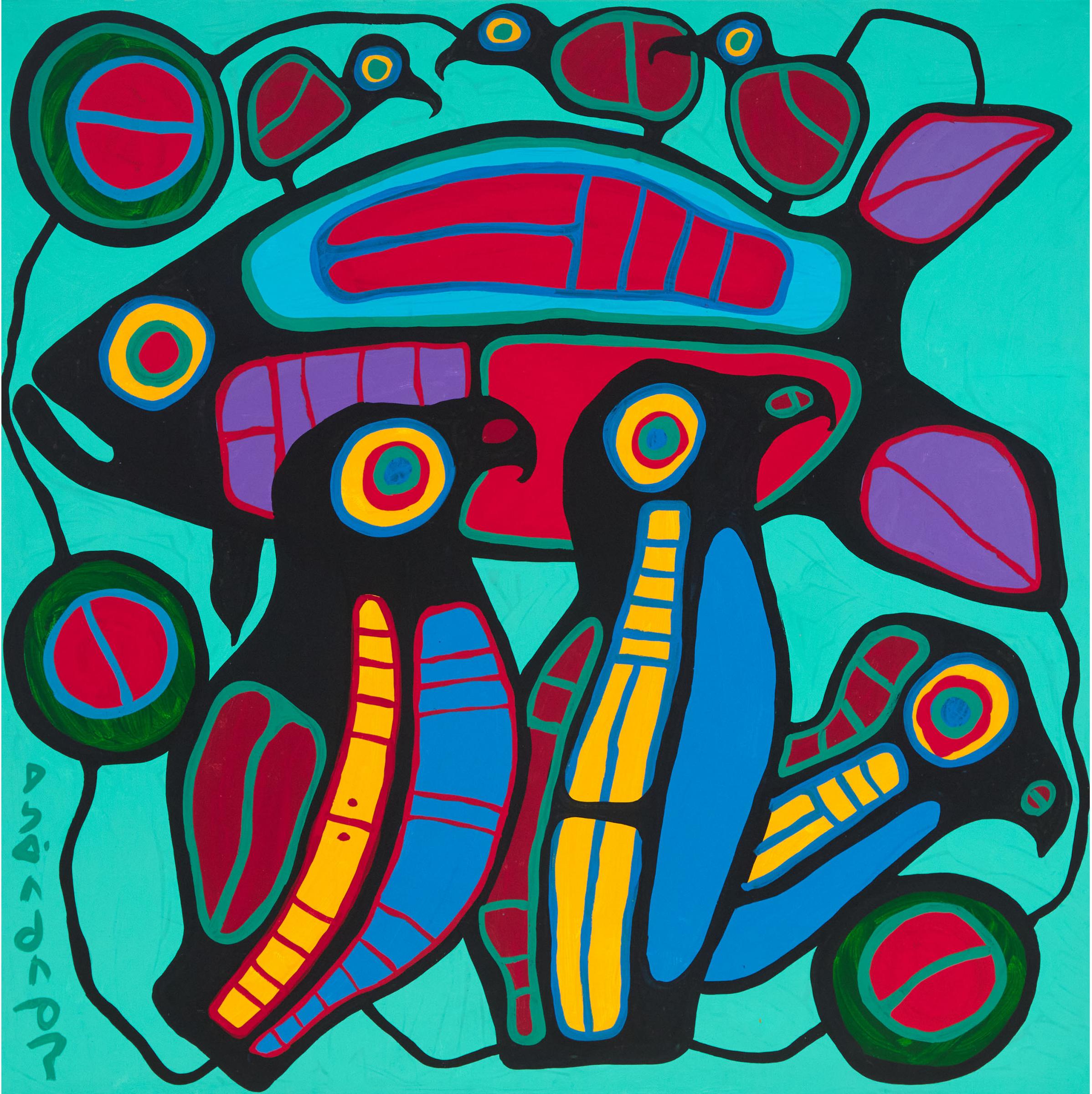 Norval H. Morrisseau (1931-2007) - Fish And Fowl Forms - Composition, 1990