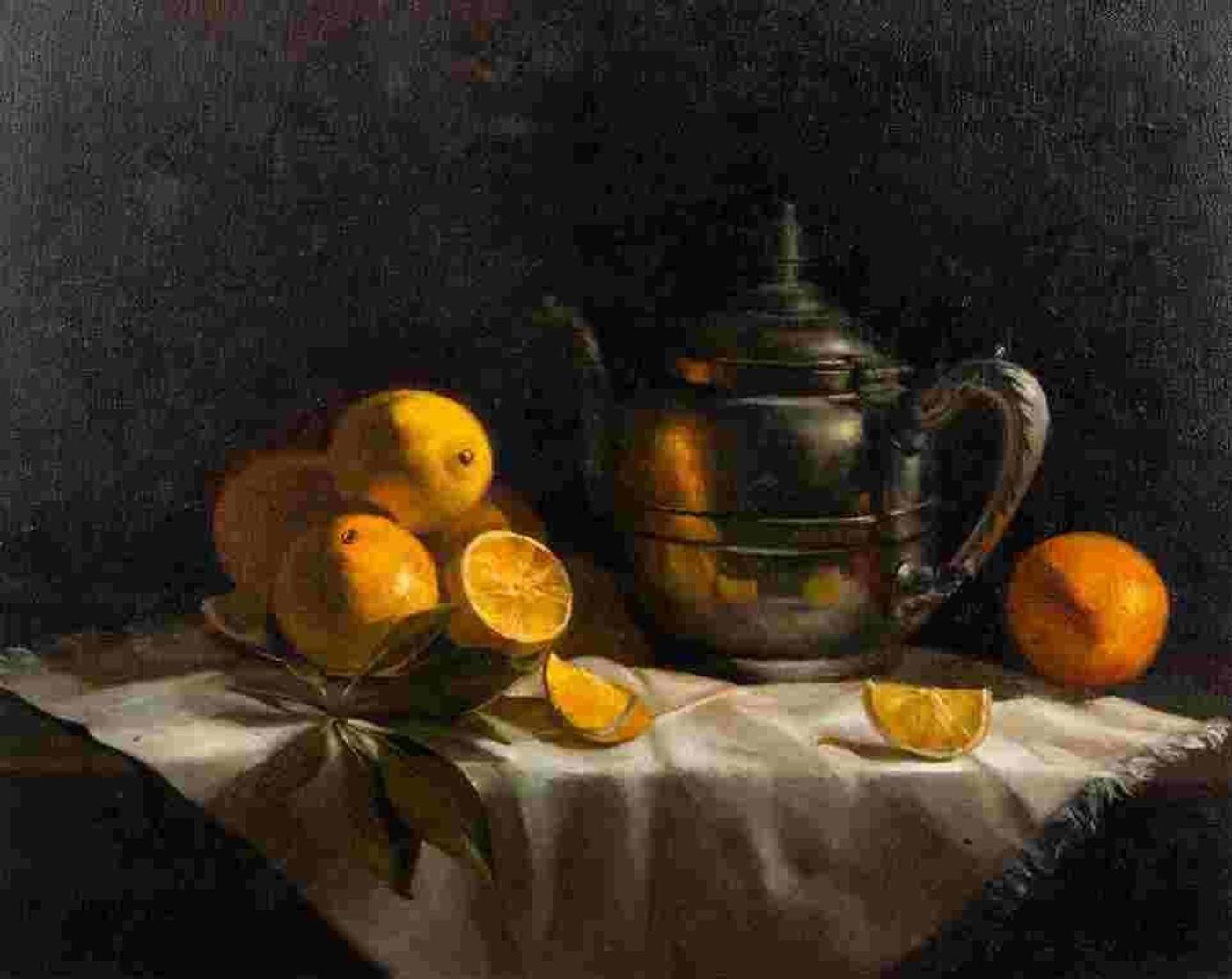 Joan Potter (1935) - Still life with lemons and tea pot