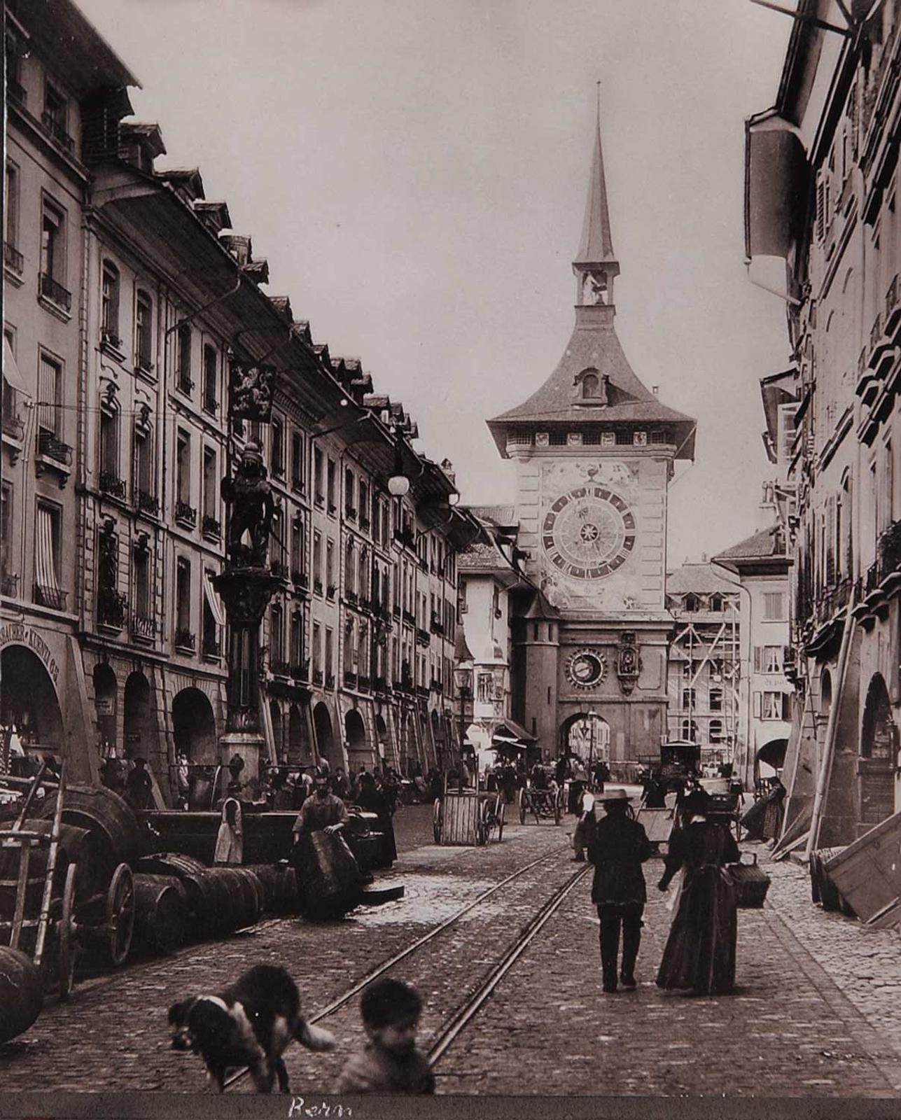 Swiss School - Bern, Switzerland Street View with Clock Tower