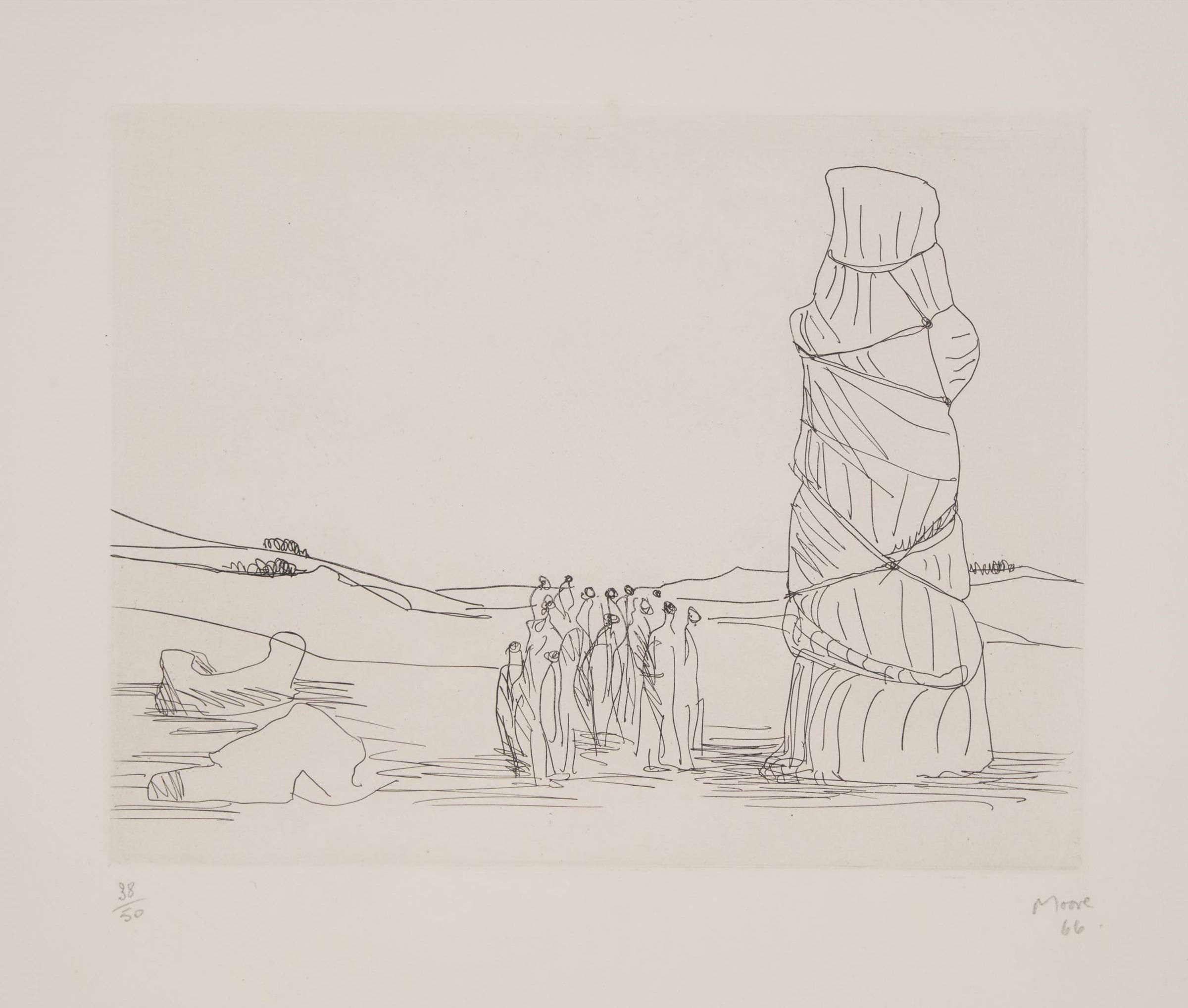 Henry Spencer Moore (1898-1986) - Crowd Looking At A Tied-Up Object, Plate 14 From Meditations On The Effigy, 1966 [c. 79]