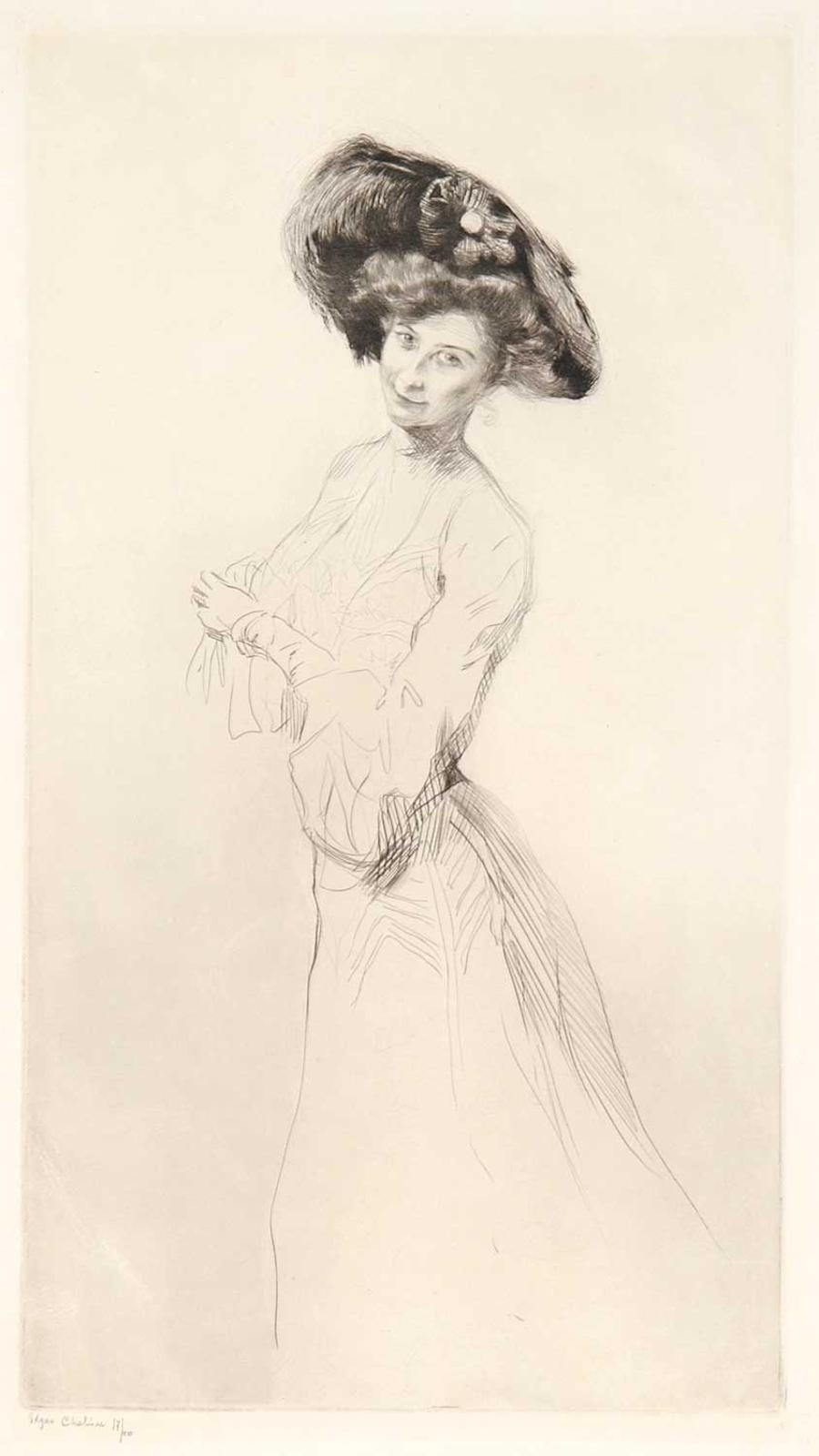 Edgar Chahine (1874-1947) - Untitled - Lady with White Dress and Hat  #17/40