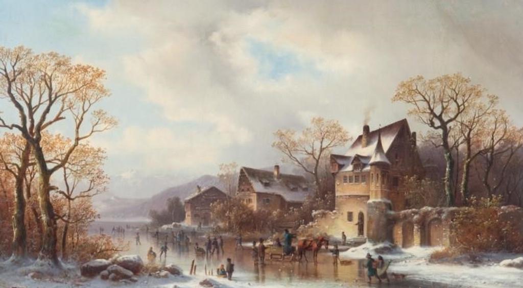 Anton Doll (1826-1887) - Winter Idyll, Tyrolean Village