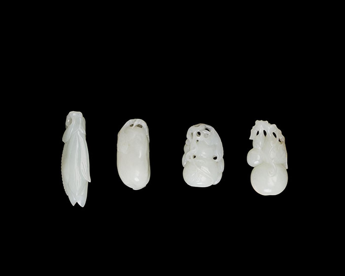 Chinese Art - Four Chinese White Jade Carved Fruit and Flower Groups, 19th Century
