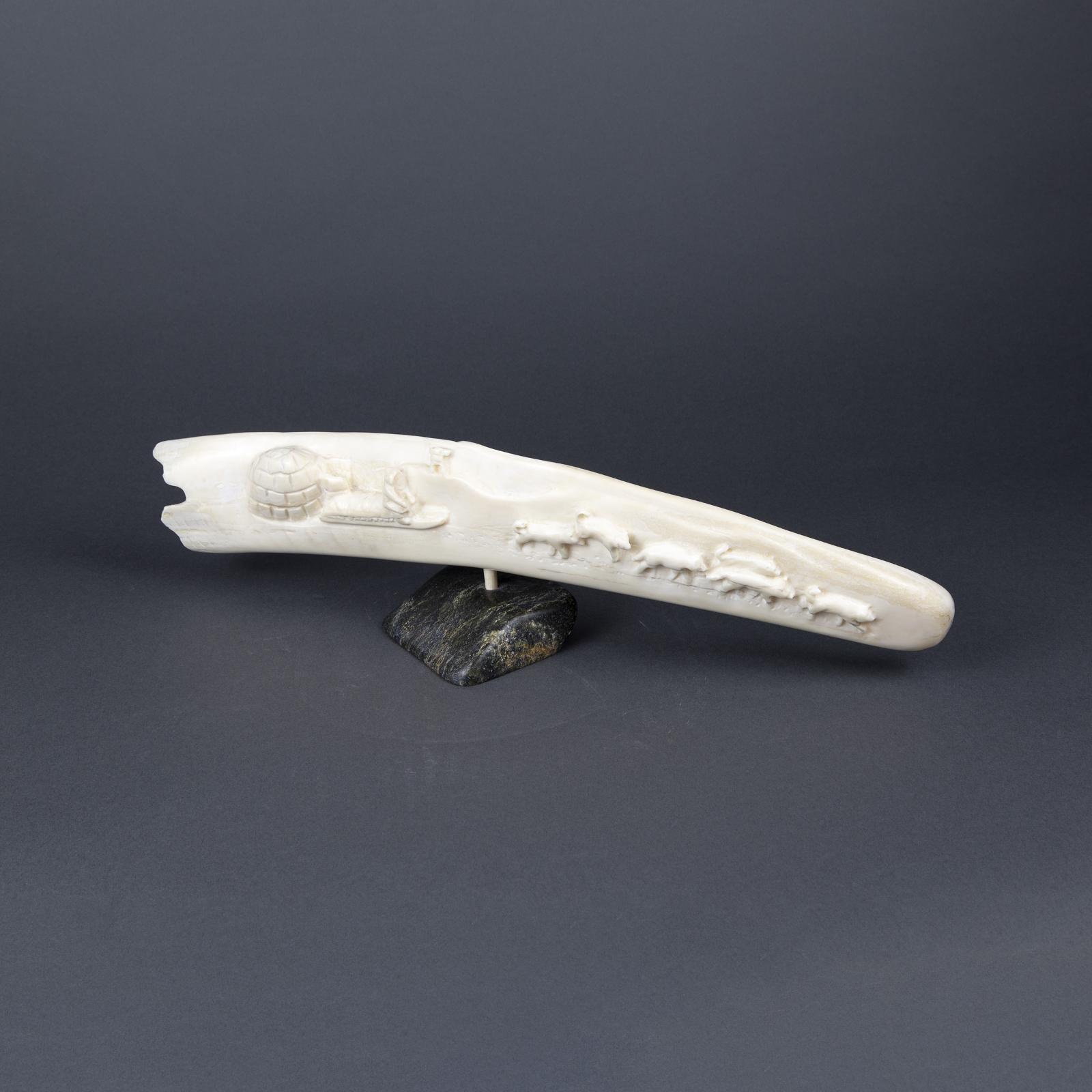 Mark Pitseolak (1945-2012) - Carved Tusk With Arctic Animals