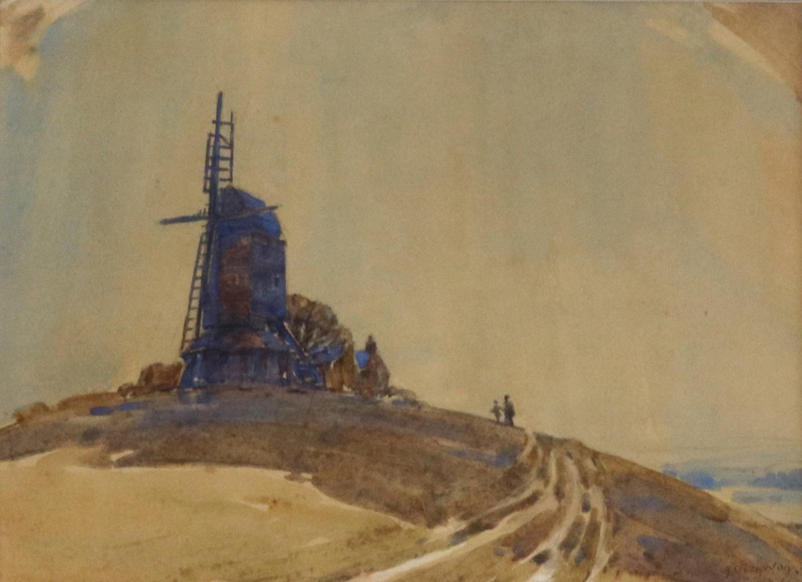 Alfred Crocker Leighton (1901-1965) - Figures Approaching A Hilltop Windmill