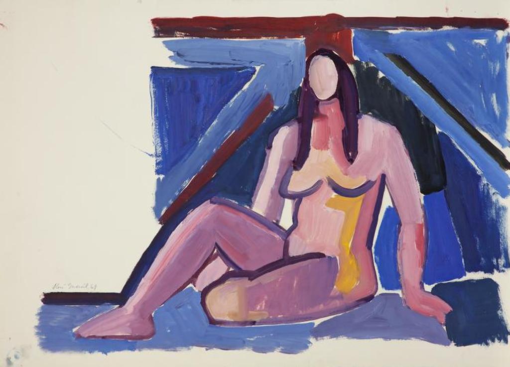 Rene Marcil (1917-1993) - Untitled - Colourful Nude Seated on Floor