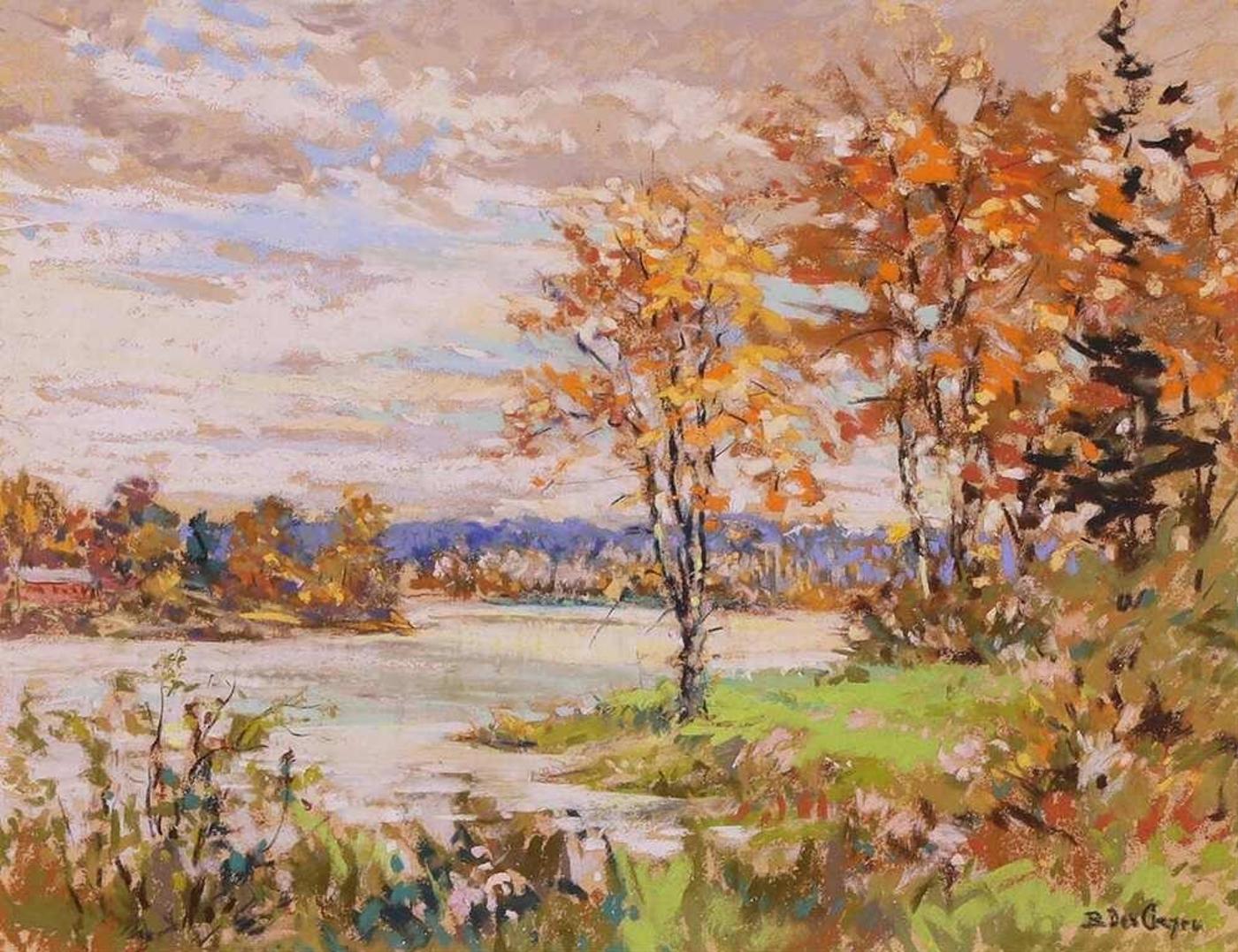 Berthe Des Clayes (1877-1968) - Autumn River Scene With Distant Cottage