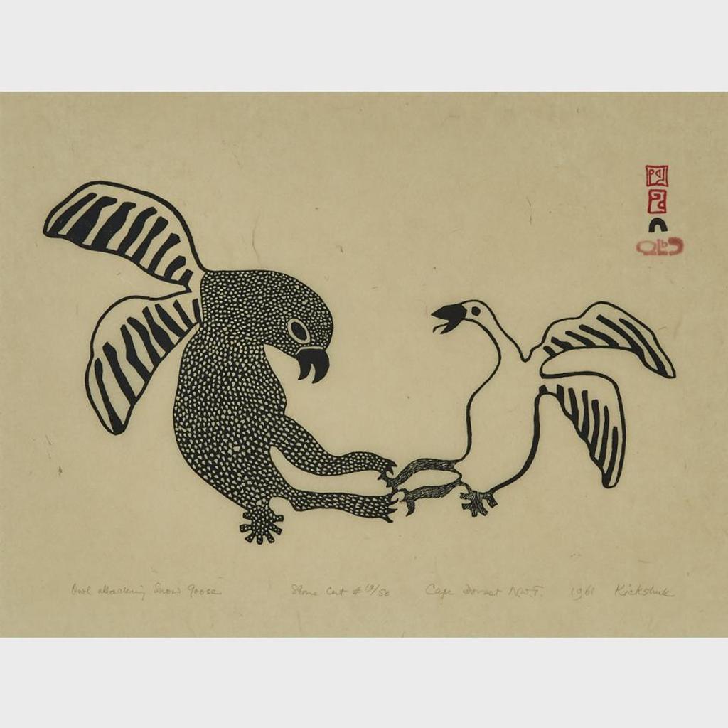 Kiakshuk (1886-1966) - Owl Attacking Snow Goose