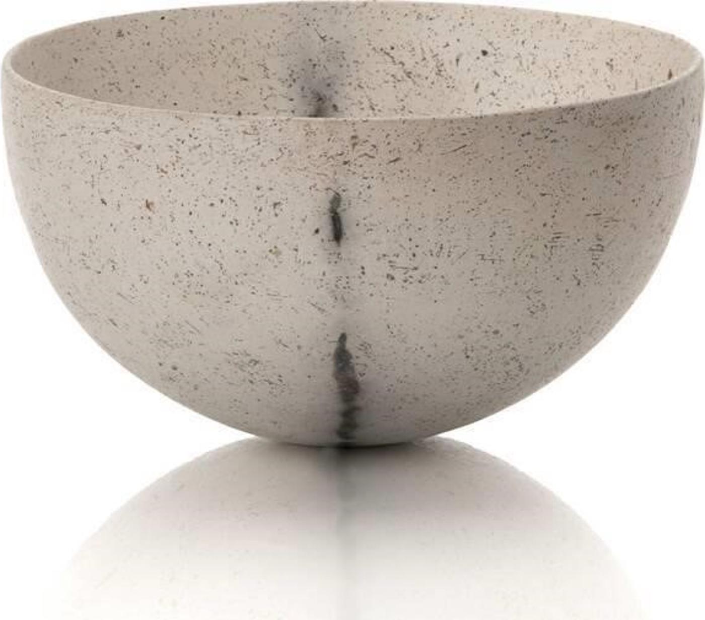 Jane Perryman (1947) - Large white earthenware bowl with ash streaks and speckle markings. Accompanied by gilded speckles throughout