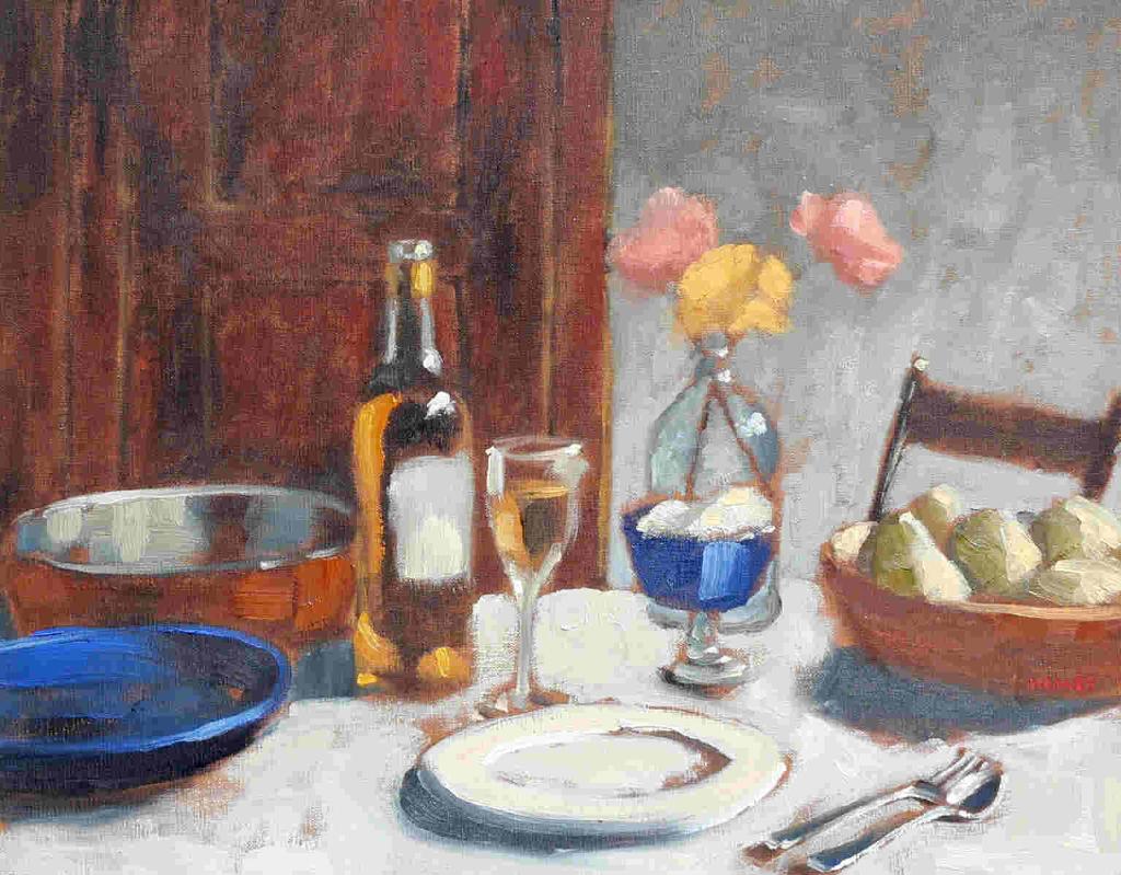 Paul Healey (1964) - Still Life With Flowers, Wine And Fruit