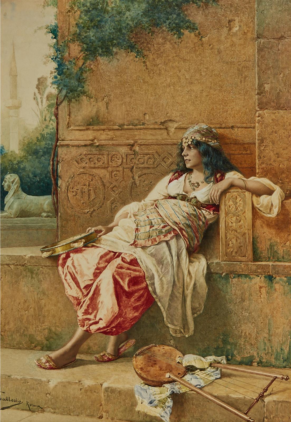 Francesco Ballesio (1880-1923) - Orientalist Beauty Seated In A Courtyard