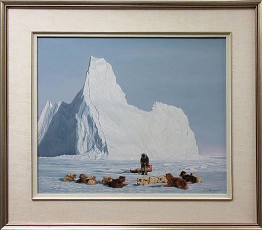 Lorenzo Fracchetti (1948) - Untitled (Dog Team At Rest By Iceberg)