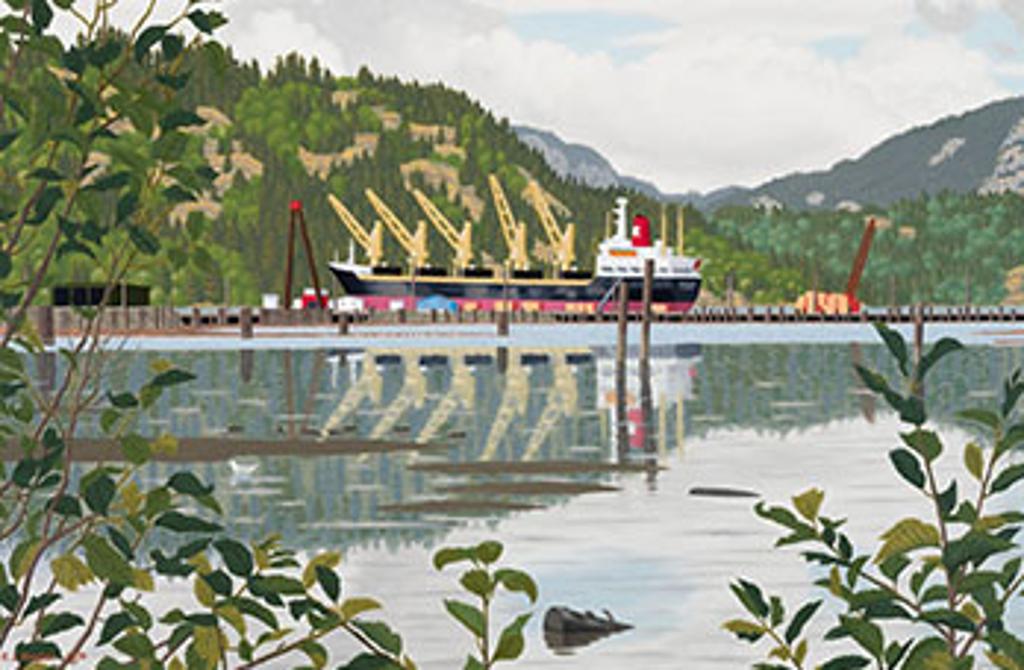 Edward John (E. J.) Hughes (1913-2007) - View of a Freighter at Cowichan Bay