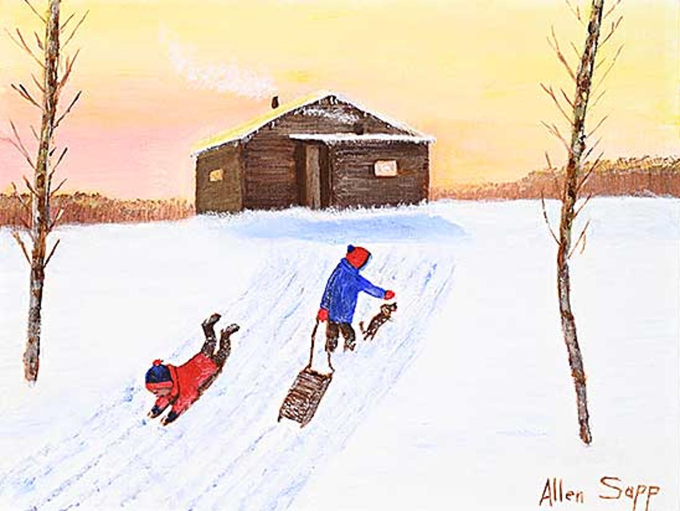 Allen Fredrick Sapp (1929-2015) - Untitled - Sledding with the Pooch