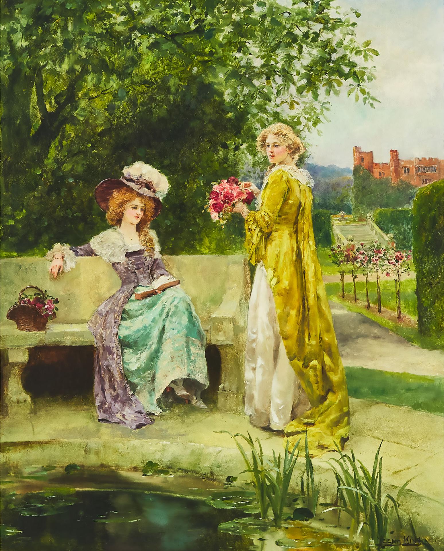 Henry John Yeend King (1855-1924) - Two Ladies Collecting Flowers From The Garden