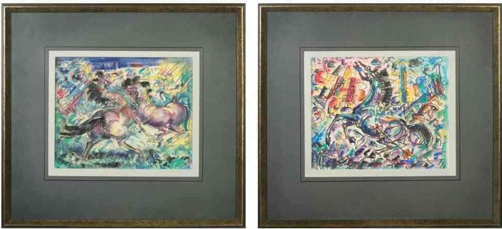 Gyorgy Ruzicskay (1896-1993) - Pair of pastels on paper depicting horses