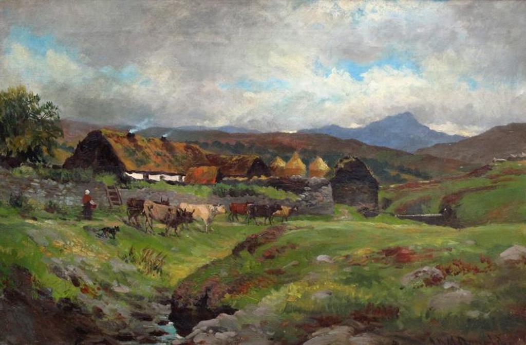 John Milne Donald (1819-1878) - Highland Croft With Cattle By A Brook; Ca 1842