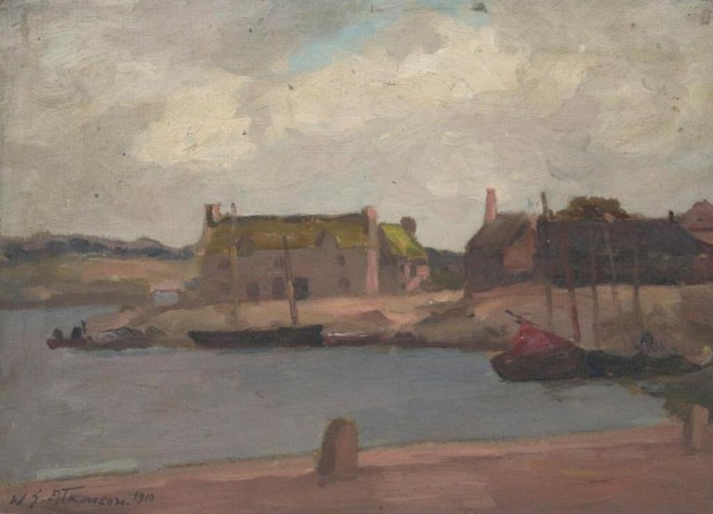 William Edwin Atkinson (1862-1926) - Harbour with Beached Boats
