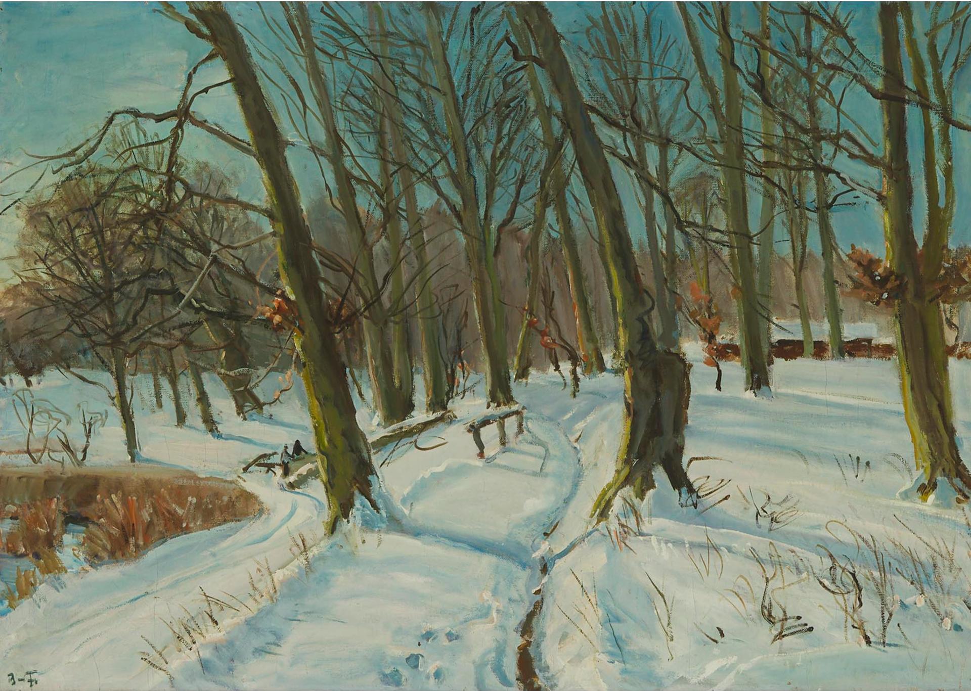 Aage Bernard Frederiksen (1883-1963) - Snowy Trail Through Woods