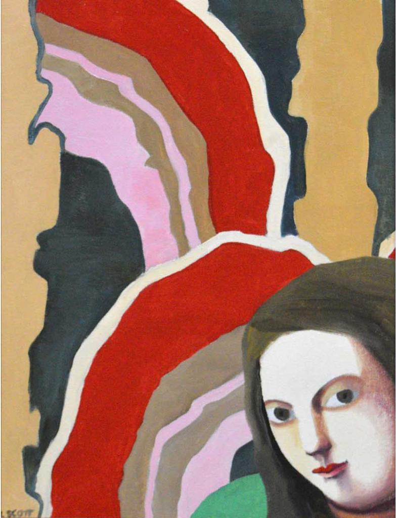 Louise Scott (1936-2007) - Girl against an abstract background
