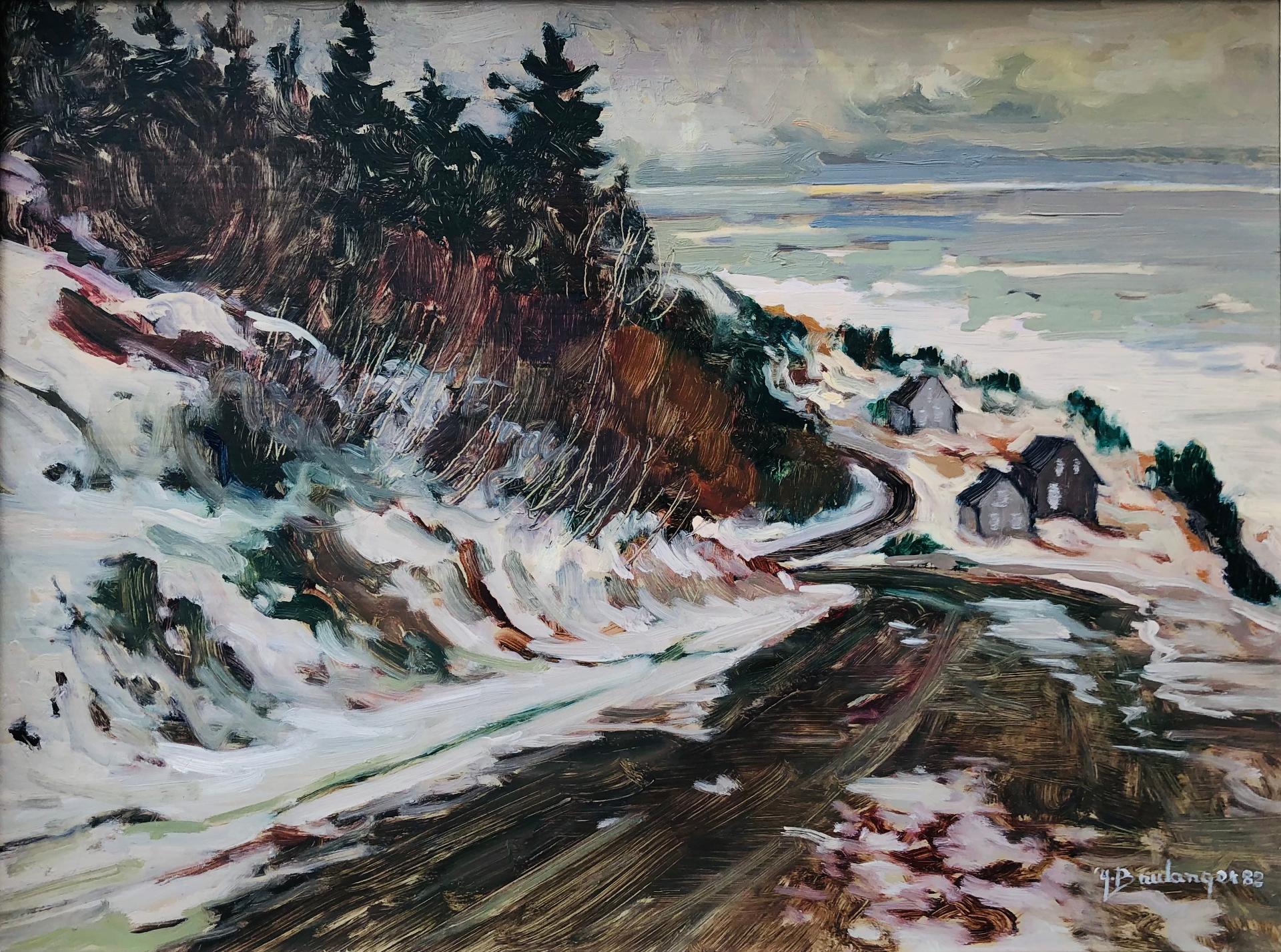 Yvette Boulanger (1932-2015) - Port de pêche dans la côte (Gaspésie, hiver), 1982