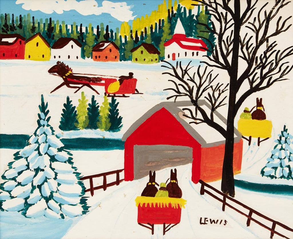Maud Kathleen Lewis (1903-1970) - Winter Landscape with Covered Bridge