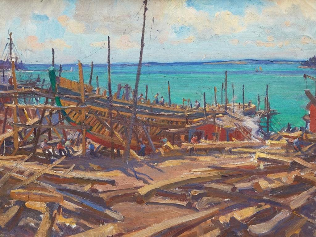 Manly Edward MacDonald (1889-1971) - Building a Schooner, Lunenberg, Nova Scotia