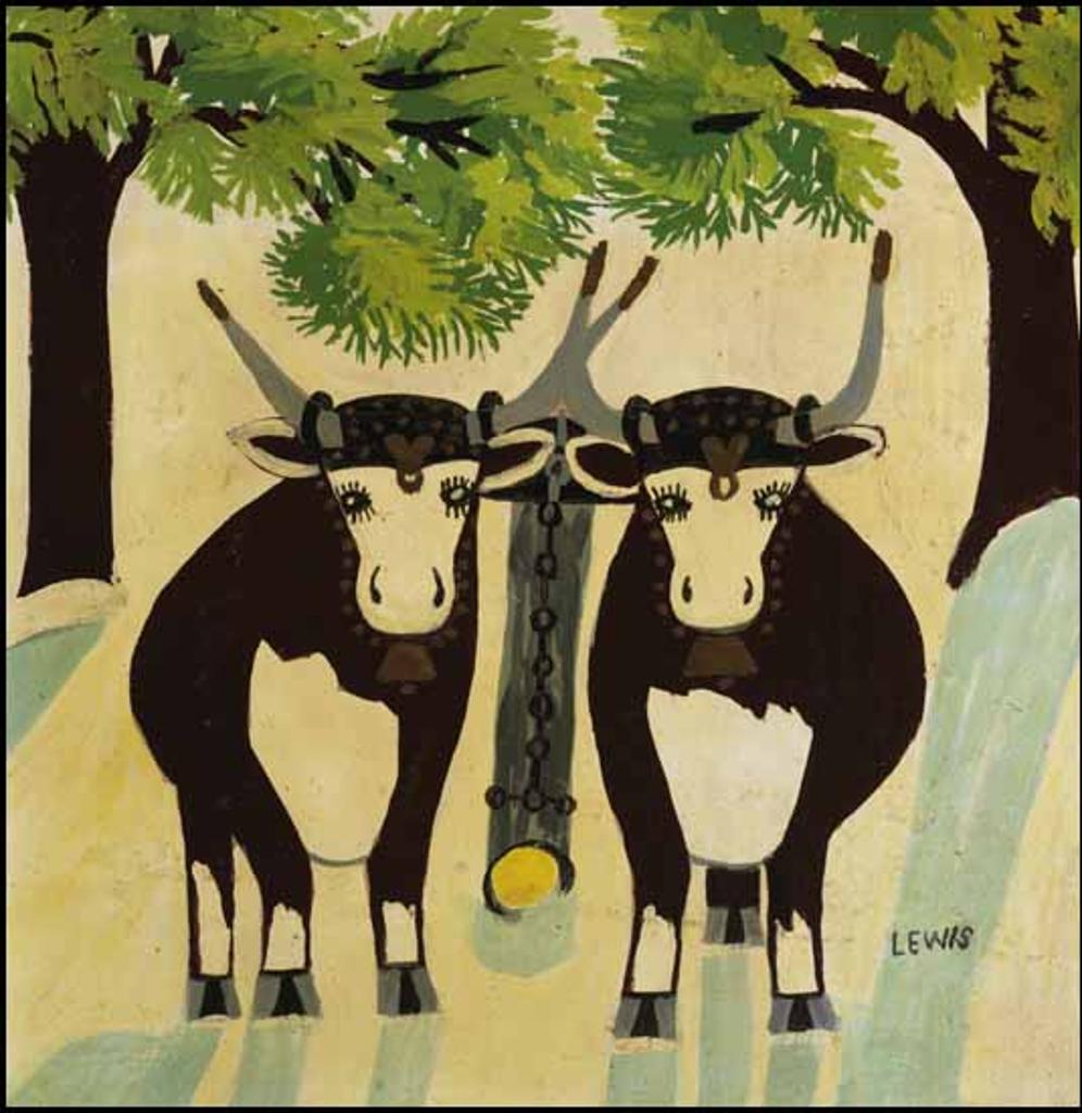 Maud Kathleen Lewis (1903-1970) - Two Oxen in Winter (Silver Eyes)