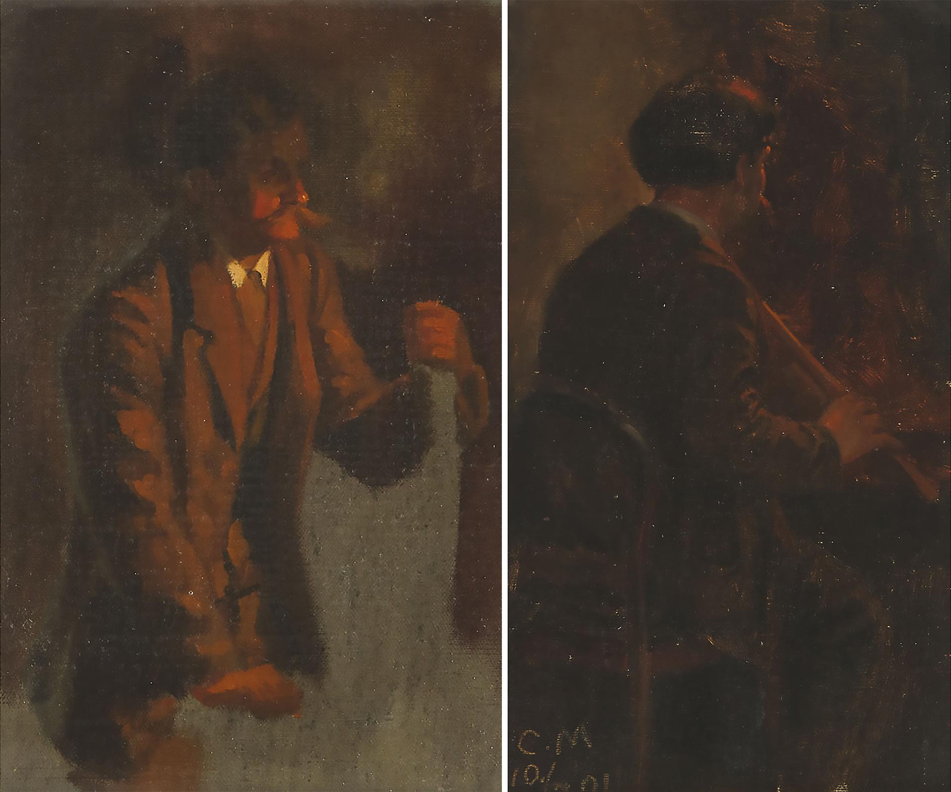 Karl (Carl) Mummert - Man With Moustache Standing; Man With Moustache Playing A Flute, Circa 1901