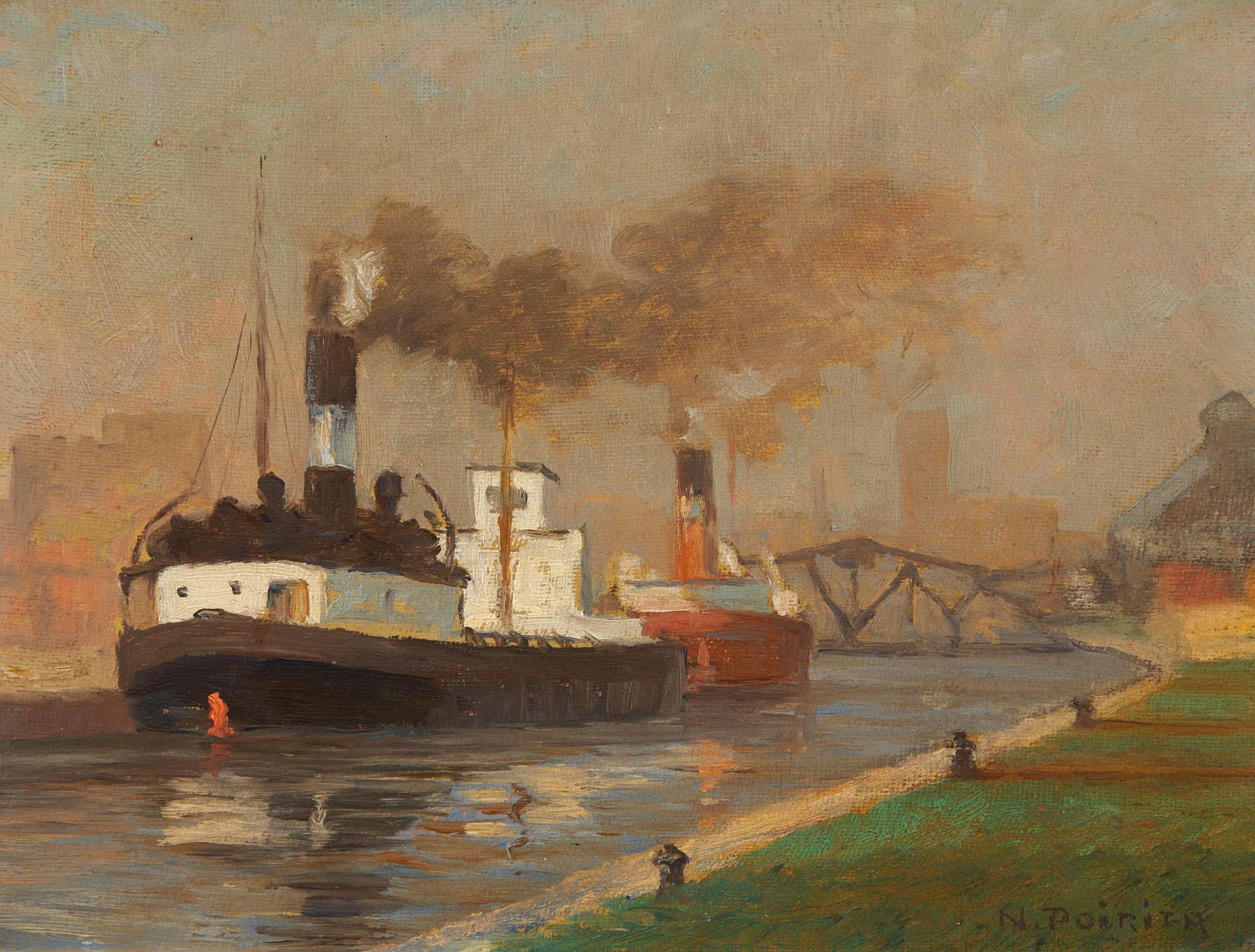 Narcisse Poirier (1883-1983) - Paysage d'Autonne a St Jovite and Harbour view