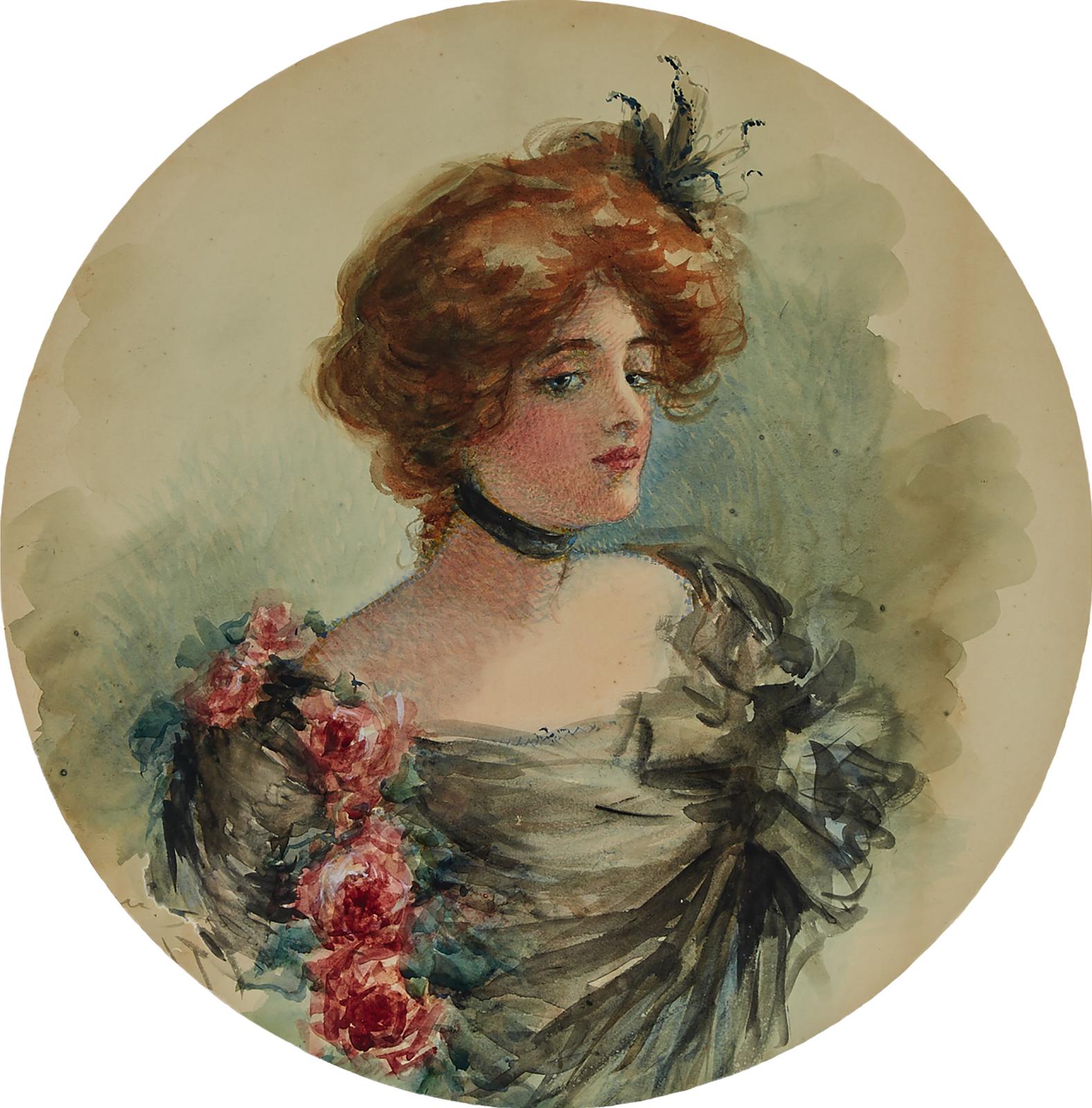 Marianne (Preindlsberger) Stokes (1855-1927) - A Profile Looking Left With Roses; A Profile Looking Right With Roses