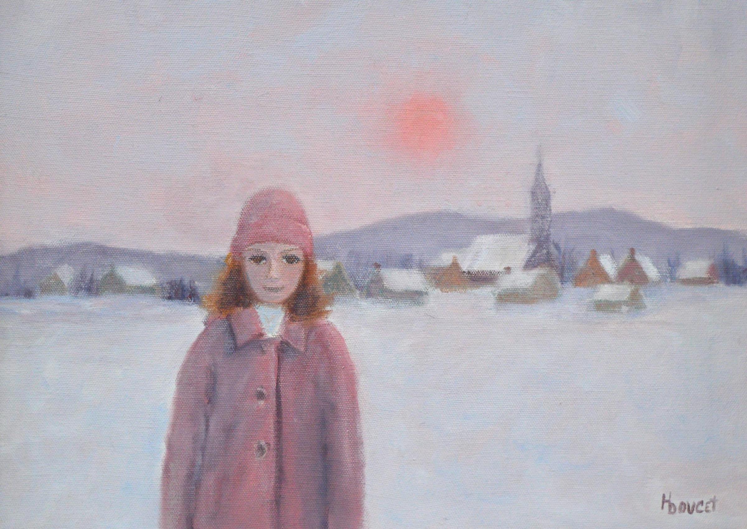 Hélène Doucet (1950) - Figure dans un paysage d'hiver, huile sur toile, signée