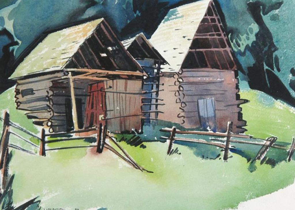 Luke Orton Lindoe (1913-1998) - Farm Buildings, Salmon Arm, B.C.; 1950