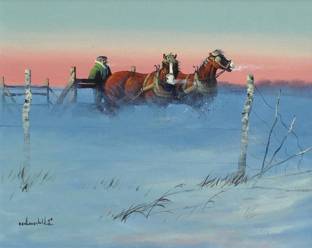 Ken Lonechild (1960-2017) - Winter Sunset, Heading Home With The Horses