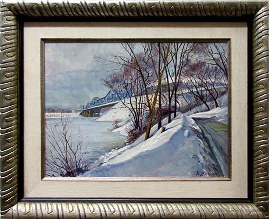 Andris Leimanis (1938) - A Winter View Of Ottawa River & Alexandra Bridge - Seen From The Bottom Of Majors Hill Park