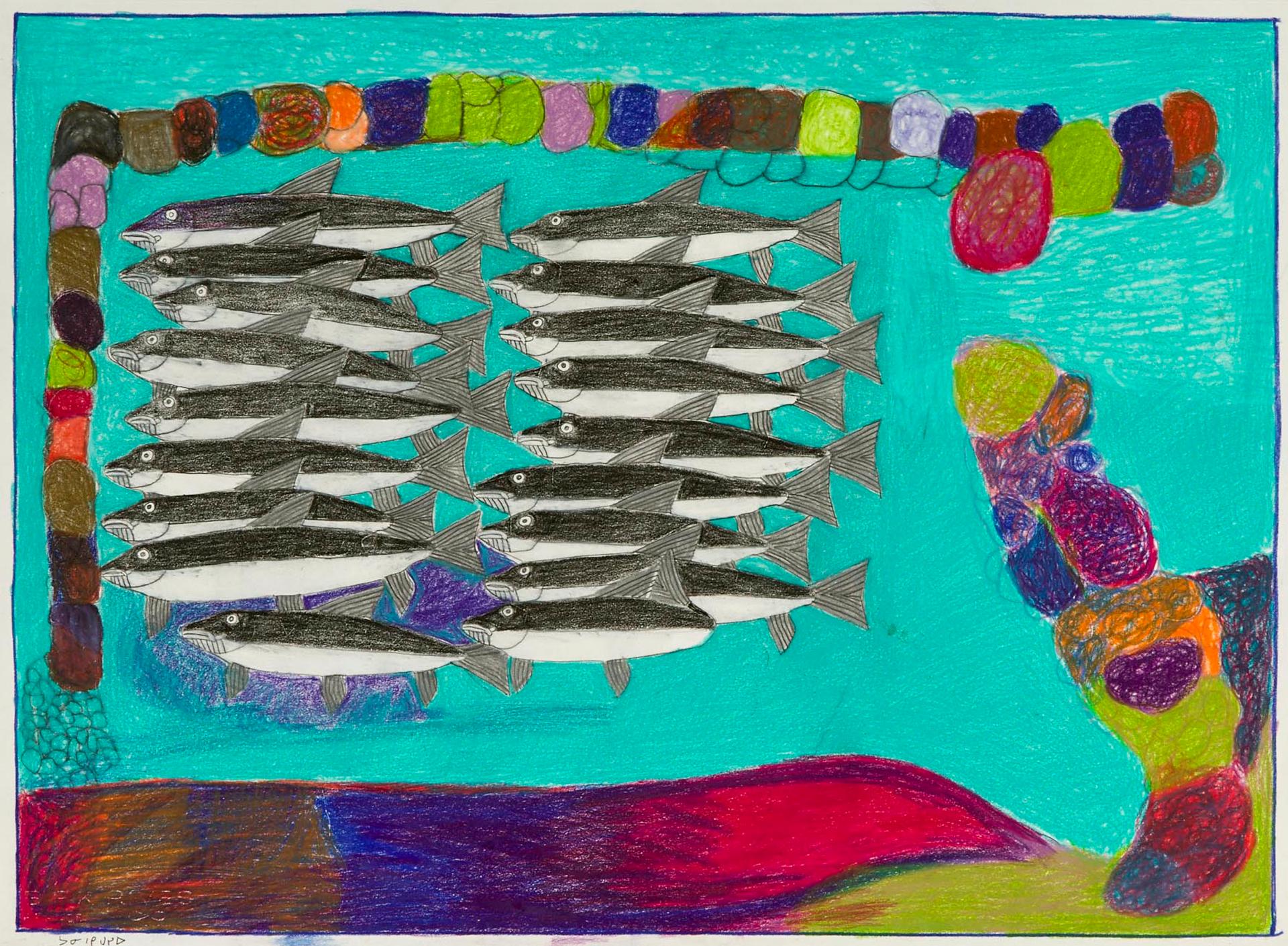 Janet Kigusiuq (1926-2005) - Untitled (Fish Caught In The Weir)
