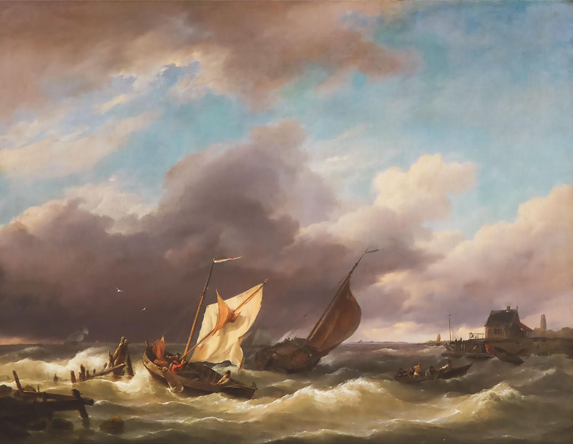 Hermanus Willem Koekkoek (1867-1929) - Ships Battling A Storm