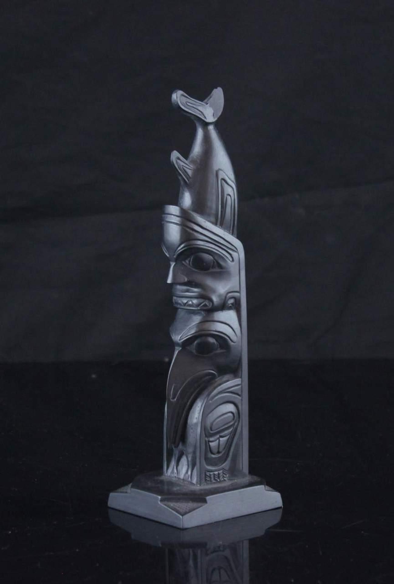 Rufus Moody (1923-1998) - a carved argillite totem pole depicting Dogfish and Cormorant
