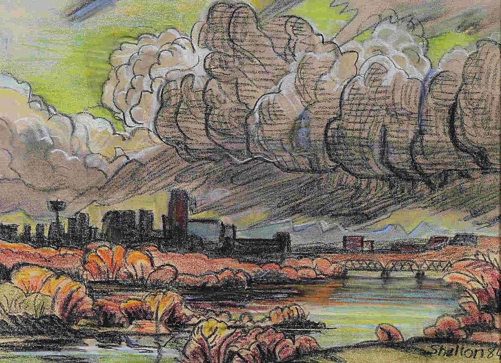 Margaret Dorothy Shelton (1915-1984) - Bow River And Calgary Skyline; 1984
