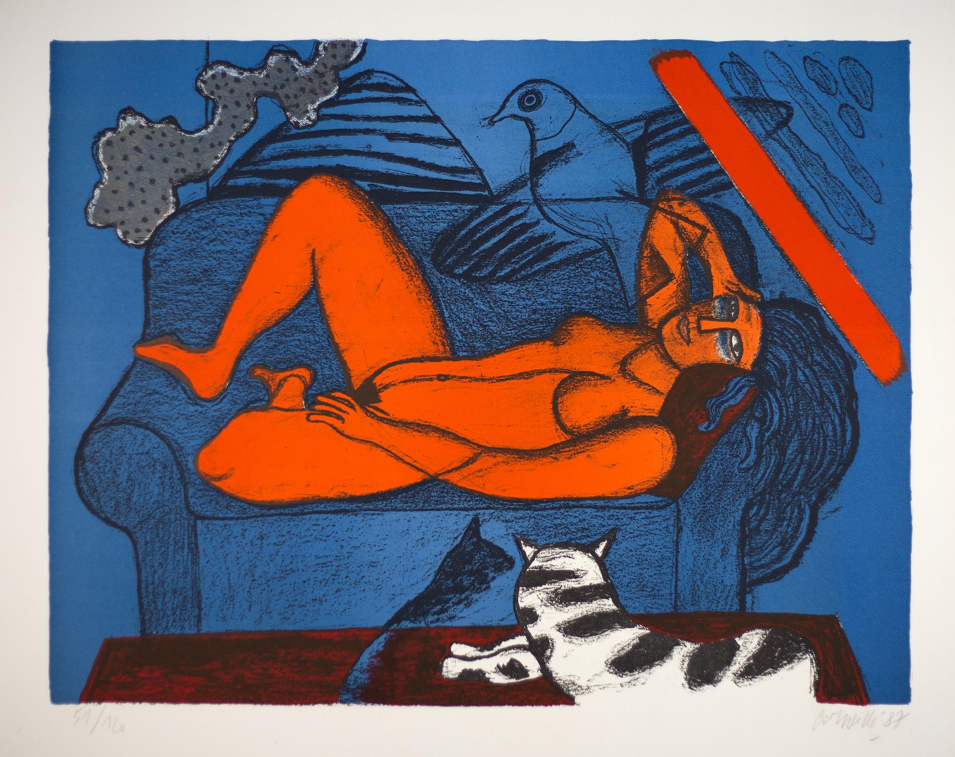 Guillaume (Corneille) Cornelis Beverloo (1922-2010) - Femme au divan bleu, 1987