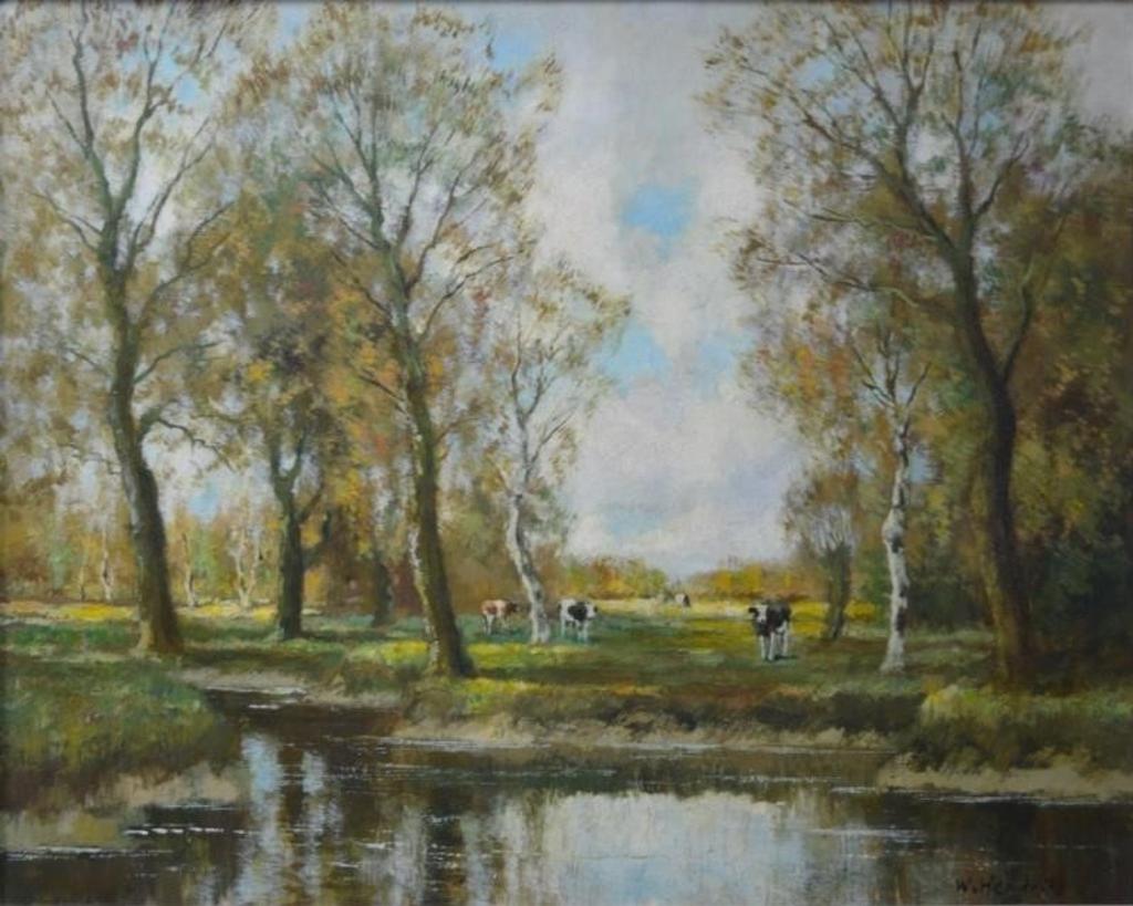 Willem Jr. Hendriks (1888-1966) - Cattle Watering by a River