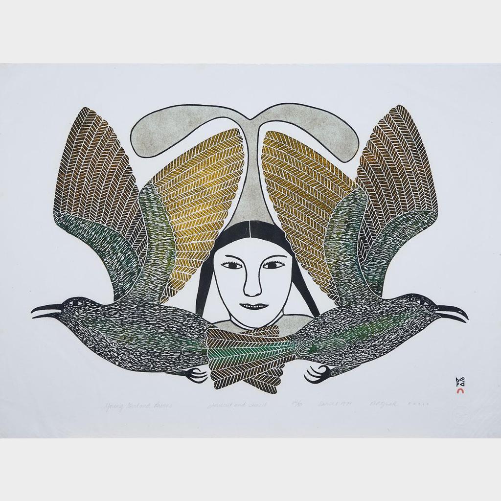 Kenojuak Ashevak (1927-2013) - Young Girl And Ravens