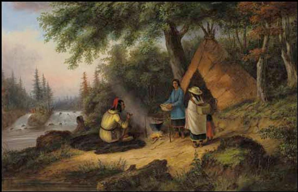 Cornelius David Krieghoff (1815-1872) - Indian Family Camp by a River