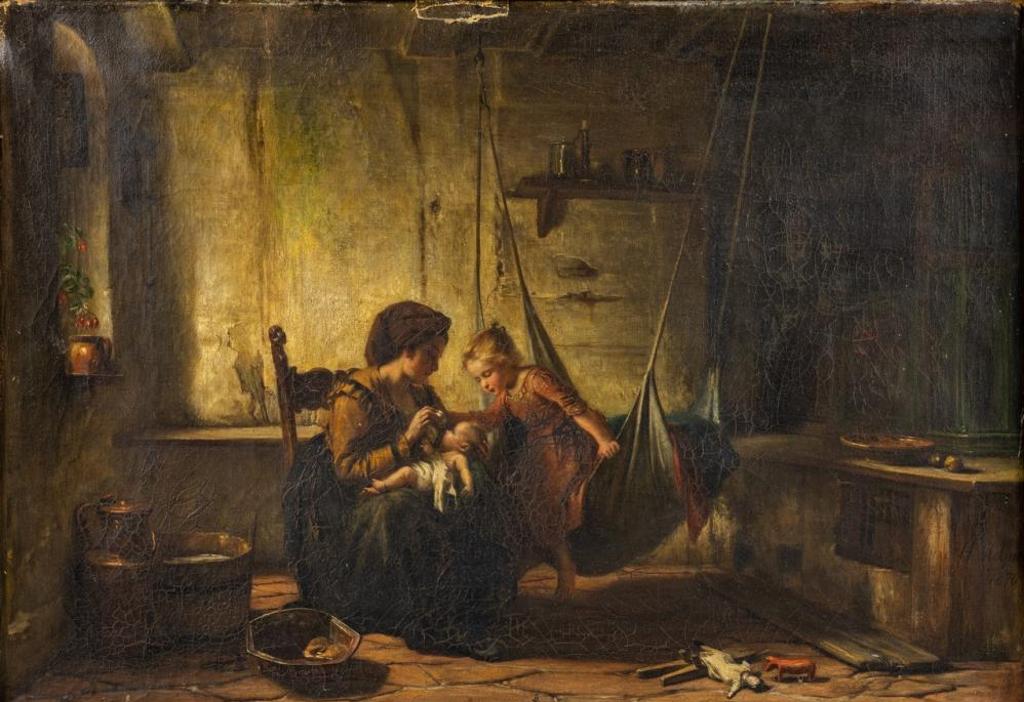 Heinrich Stelzner (1833-1910) - Interior Scene with Mother and Children