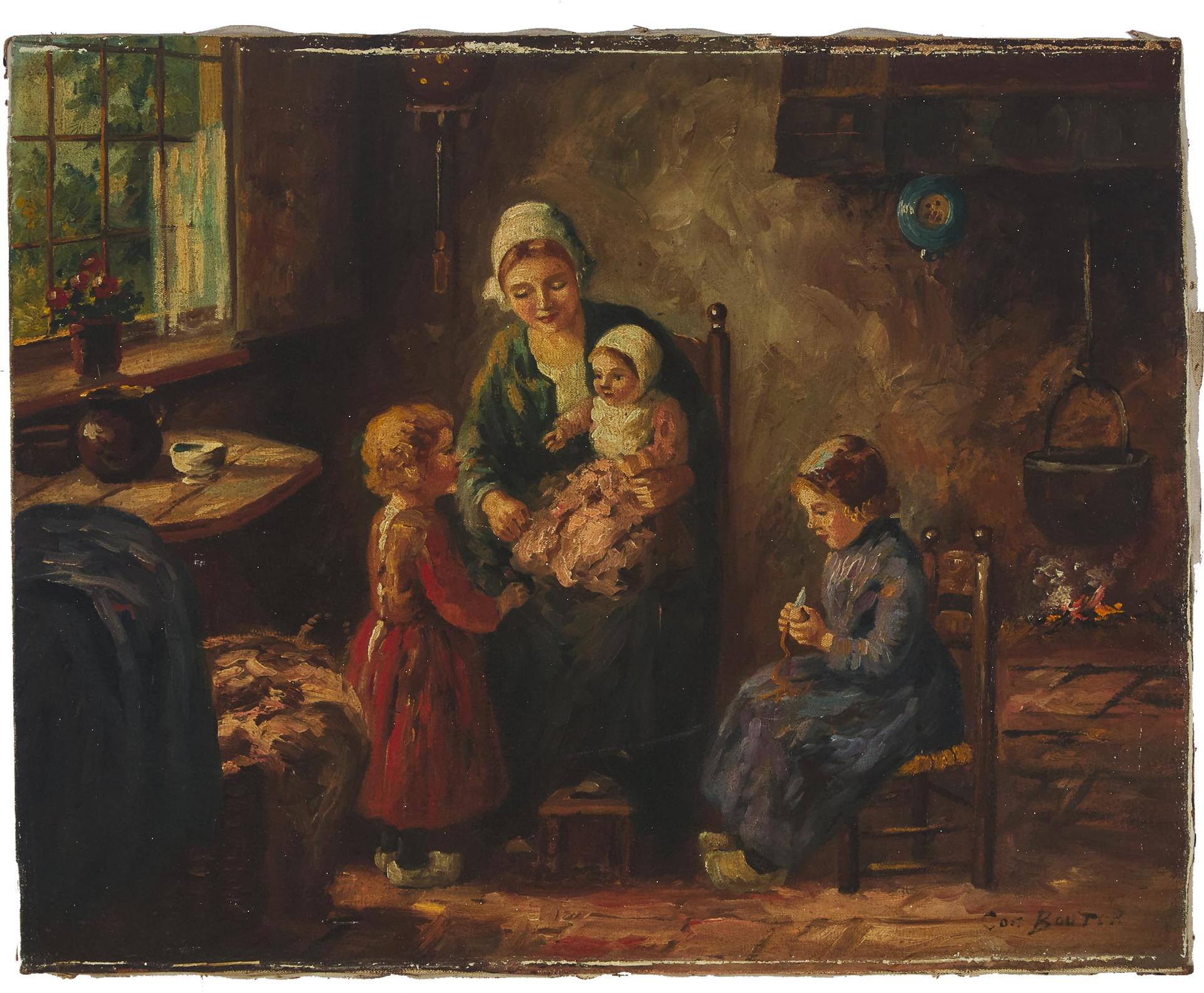 Cornelis Wouter Bouter (1888-1966) - Mother And Children In A Kitchen