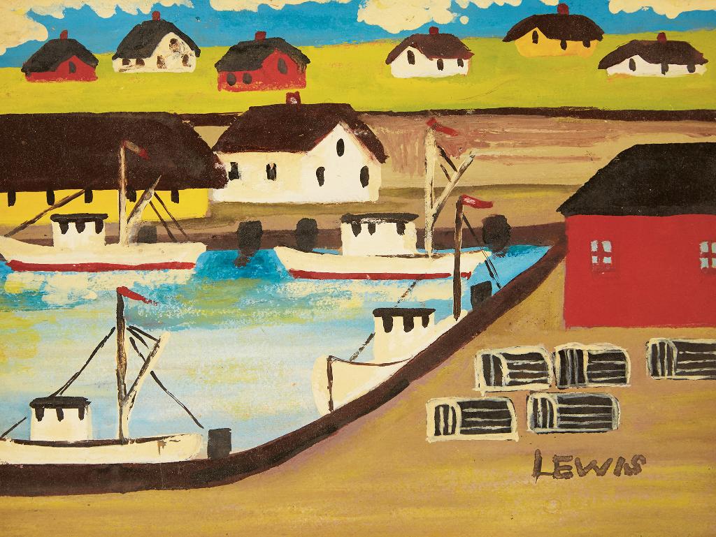 Maud Kathleen Lewis (1903-1970) - Fishing Boats and Lobster Traps