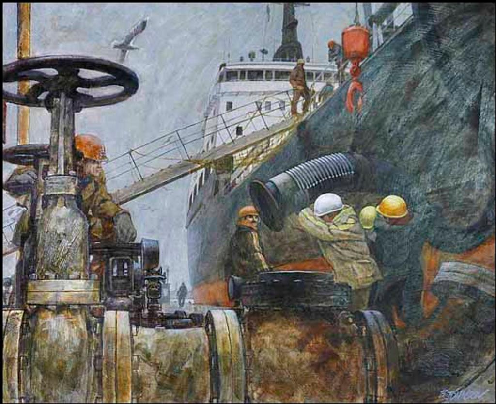 Brian R. Johnson (1932) - Texaco Workers Lifting Pipe from Ship (00709/2013-647)