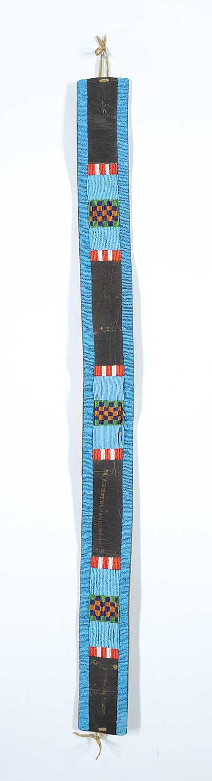 First Nations Basket School - Blue Leather Beaded and Banded Belt